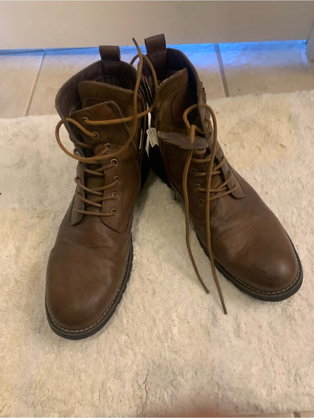 Men's Brown Vegan Leather faux fur-lined Lace-Up Boots size 12